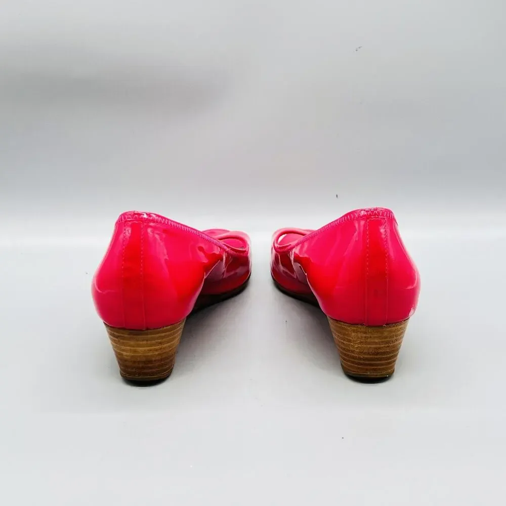 Cole Haan Shoes Womens 8.5 Pink Patent Leather Vtg Air Wedge Peep Toe Pumps